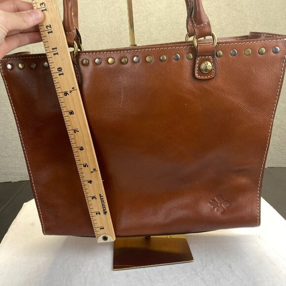 Patricia Nash Zancona Tote Brown Leather Shoulder Bag Studded Double Handle - Picture 3 of 15